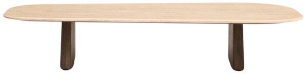 Kave Home Béžový travertinový konferenční stolek Pirita 147 x 65 cm s tmavou podnoží