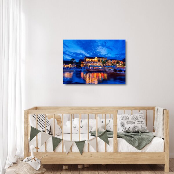 Skleněný obraz nočního města Hoi An, Vietnam (70x50 cm)