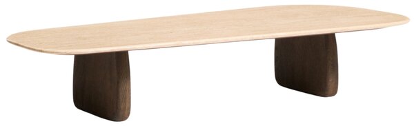 Kave Home Béžový travertinový konferenční stolek Pirita 147 x 65 cm s tmavou podnoží