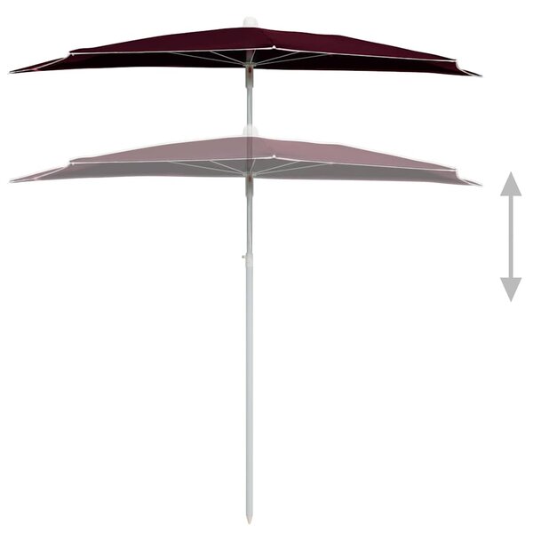 Zahradní půlkruhový slunečník s tyčí 180 x 90 cm bordó 315563