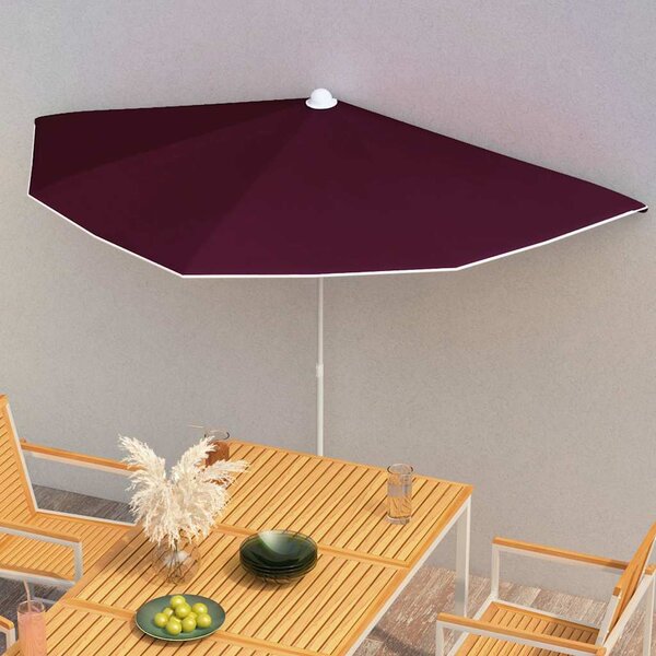 Zahradní půlkruhový slunečník s tyčí 180 x 90 cm bordó 315563