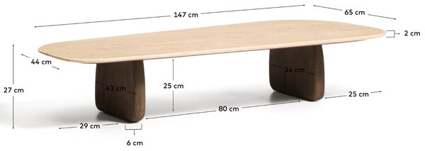 Kave Home Béžový travertinový konferenční stolek Pirita 147 x 65 cm s tmavou podnoží