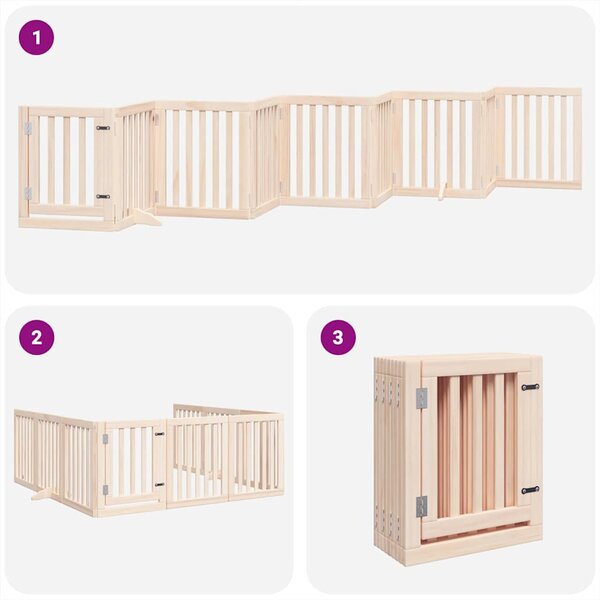 Zábrana pro psy s dvířky skládací 9 panelů 450 cm topol 3155641