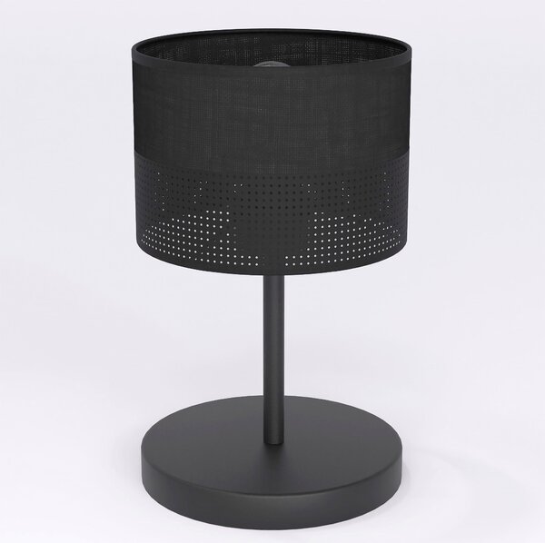 Stolní lampa KARBON LN1 – celočerná, textilní stínidlo, 1× E27, šířka 20 cm