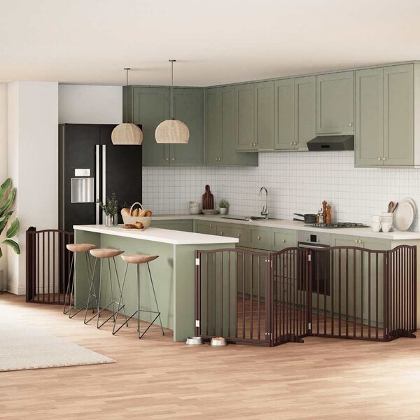 Zábrana pro psy s dvířky skládací 6 panelů hnědá 480 cm topol 3155637