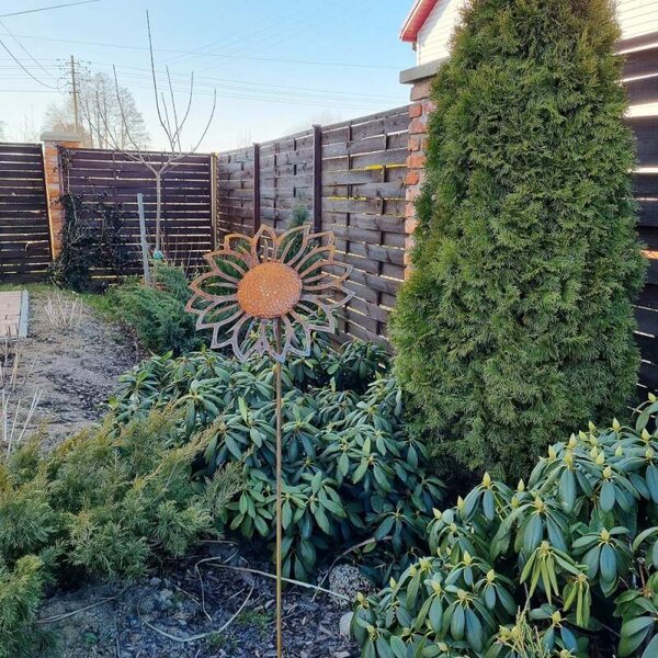 Zahradní dekorace kovová 3D rezavá velká Slunečnice 130 cm