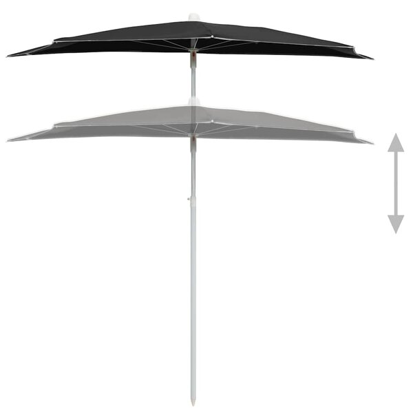 Zahradní půlkruhový slunečník s tyčí 180 x 90 cm černý 315565