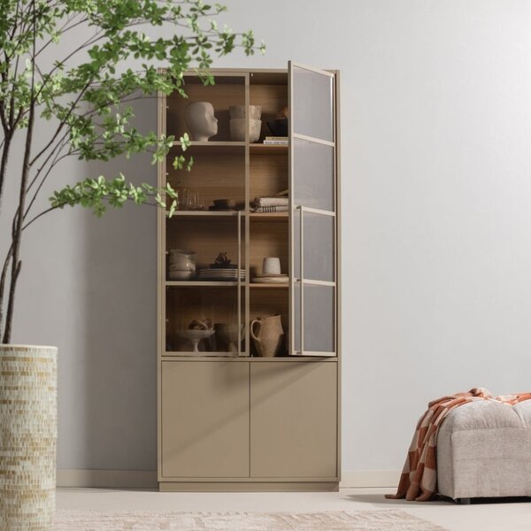 -25 % Dny MOMENTI– WOOOD Béžovohnědá dřevěná vitrína Casa 236 x 101 cm