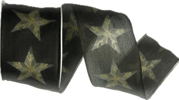 Vánoční stuha NATURAL STAR BLACK černá 40mm x 2m (13,-Kč/m)