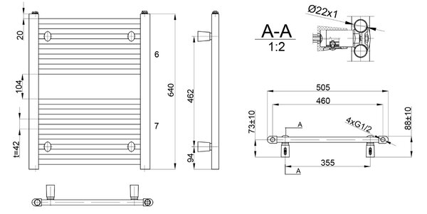 Aqualine Sapho, DIRECT otopné těleso s bočním připojením 500x640 mm, 360 W, bílá