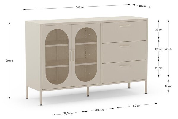 Krémová komoda 140x90 cm Diora – Marckeric