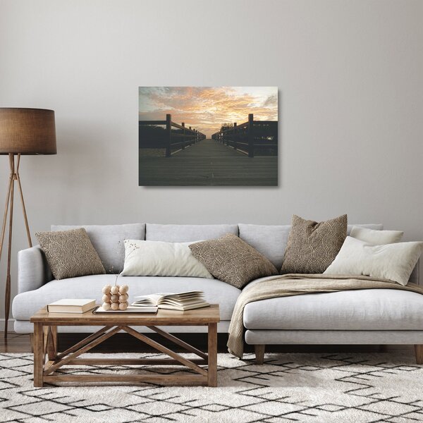 Skleněný obraz dřevěného mola nad jezerem (70x50 cm)