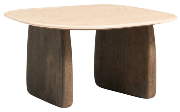 Kave Home Béžový travertinový odkládací stolek Pirita 71 x 70 cm s tmavou podnoží