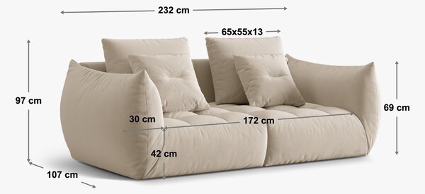 Micadoni Červená trojmístná pohovka Bloom 232 cm
