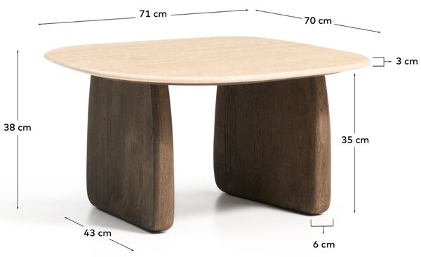 Kave Home Béžový travertinový odkládací stolek Pirita 71 x 70 cm s tmavou podnoží