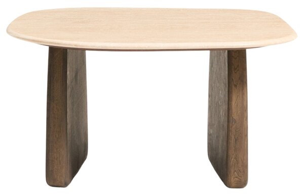 Kave Home Béžový travertinový odkládací stolek Pirita 71 x 70 cm s tmavou podnoží