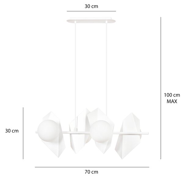 Závěsné svítidlo DRIFTON 4 – celobílé, sklo, 4× E14, šířka 70 cm
