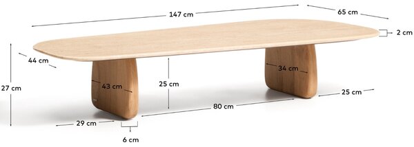 Kave Home Béžový travertinový konferenční stolek Pirita 147 x 65 cm