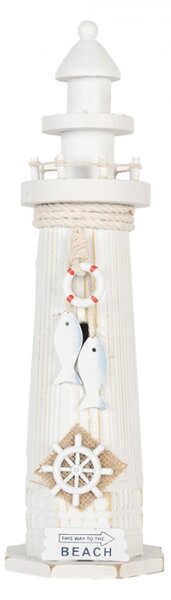 Dekorace bílý dřevěný maják s cedulí Beach – 10x32 cm