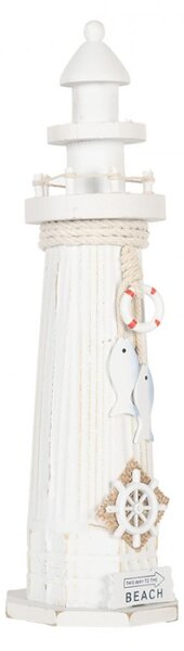 Dekorace bílý dřevěný maják s cedulí Beach – 10x32 cm