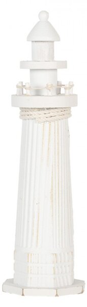 Dekorace bílý dřevěný maják s cedulí Beach – 10x32 cm