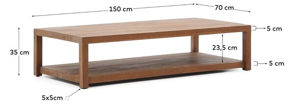 Hnědý teakový konferenční stolek Kave Home Sashi 150 x 70 cm