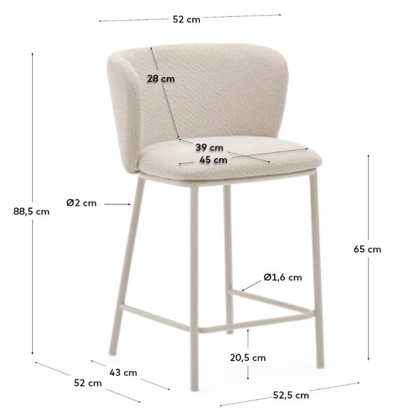 Kave Home Béžová barová židle Ciselia 65 cm s béžovou podnoží