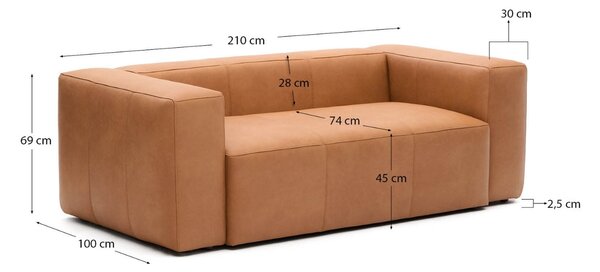 LÉTO -15% Kave Home Kožená pohovka Blok 210 cm