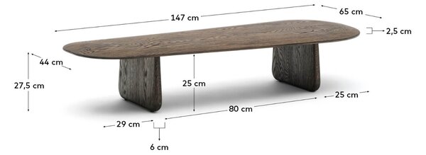 Kave Home Tmavý dubový konferenční stolek Pirita 147 x 65 cm