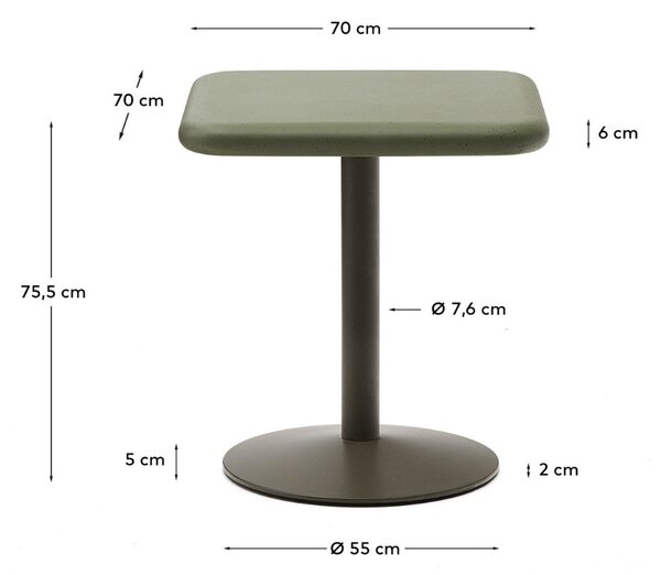 Zelený cementový bistro stolek Kave Home Esilda 70 x 70 cm