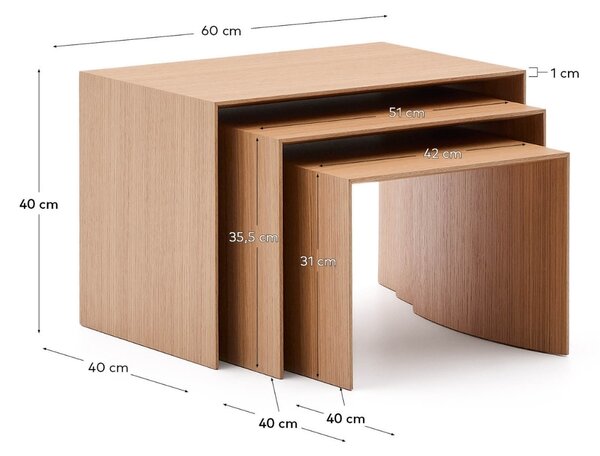 Kave Home Set tří dubových odkládacích stolků Litto
