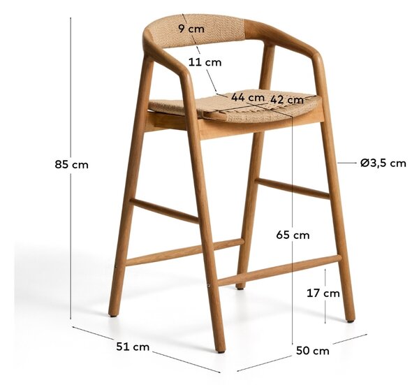 Kave Home Dubová barová židle Derile 65 cm s výpletem