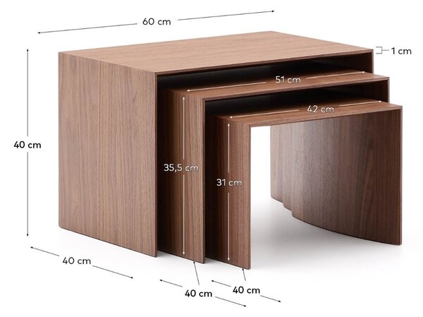 Kave Home Set tří ořechových odkládacích stolků Litto