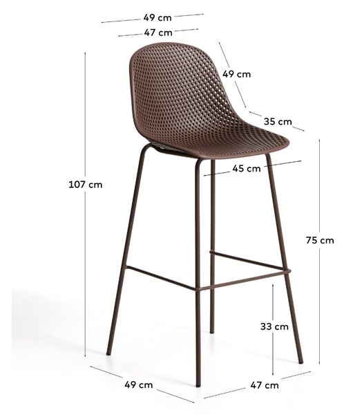 Kave Home Hnědá plastová barová židle Quinby 75 cm
