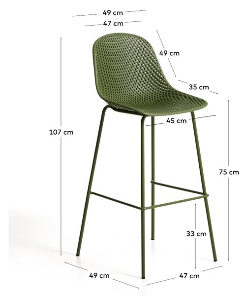 Kave Home Zelená plastová barová židle Quinby 75 cm