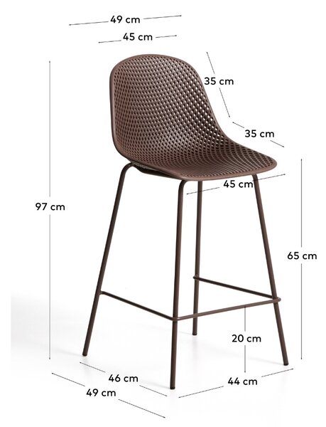 Kave Home Hnědá plastová barová židle Quinby 65 cm