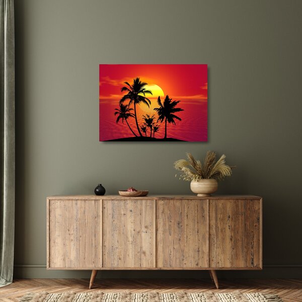 Skleněný obraz siluety ostrova s palmami (70x50 cm)