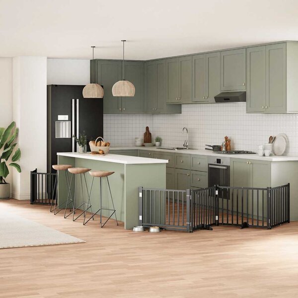 Zábrana pro psy s dvířky skládací 6 panelů černá 480 cm topol 3155737