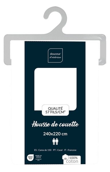 Bílý bavlněný povlak na peřinu na dvoulůžko/prodloužený 240x220 cm Lina – douceur d'intérieur