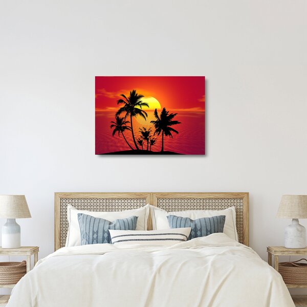 Skleněný obraz siluety ostrova s palmami (70x50 cm)