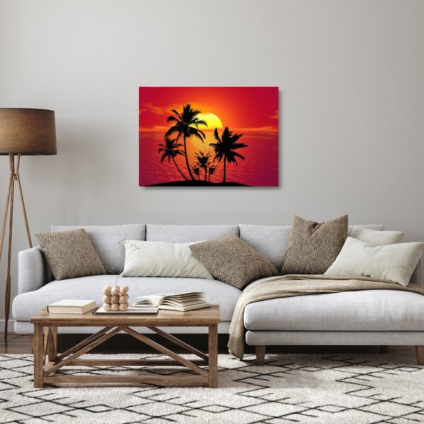Skleněný obraz siluety ostrova s palmami (70x50 cm)