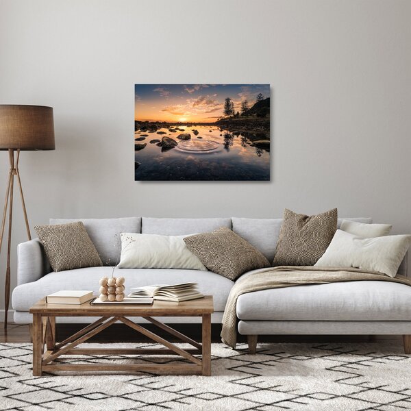 Skleněný obraz - Západ slunce u jezera (70x50 cm)