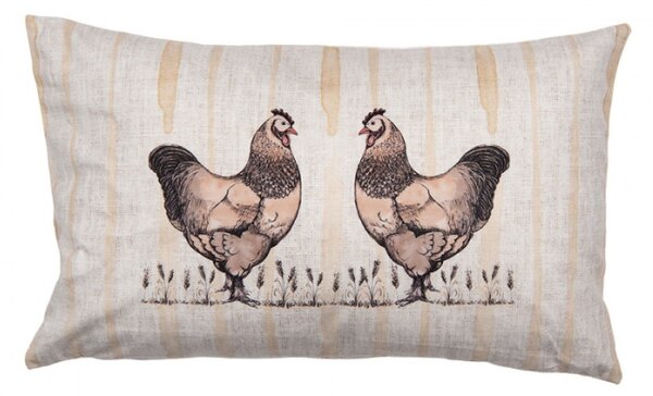 Béžový obdélníkový povlak na polštář se slepičkami Farm Living – 30x50 cm