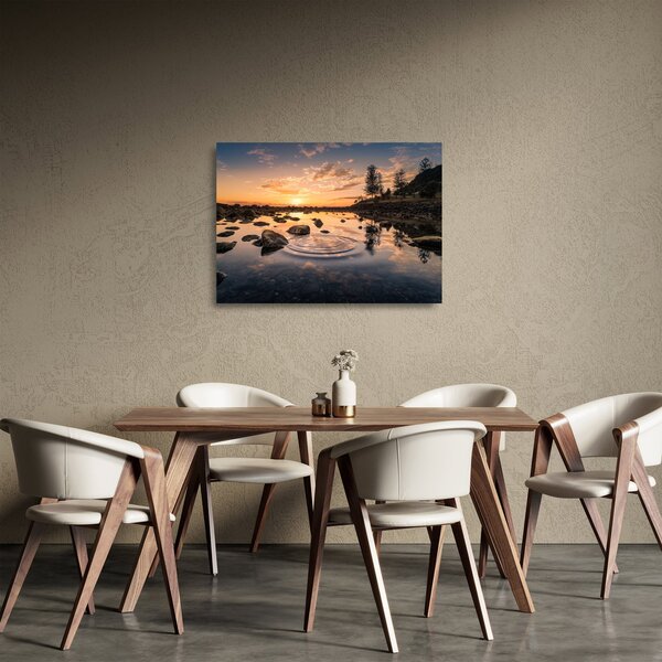 Skleněný obraz vodní hladiny při západu slunce (70x50 cm)