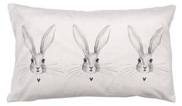 Béžový obdélníkový povlak na polštář s šedými králíčky Rustic Bunny – 30x50 cm