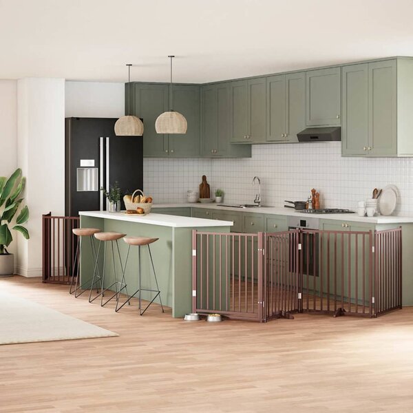 Zábrana pro psy s dvířky skládací 6 panelů hnědá 480 cm topol 3155749