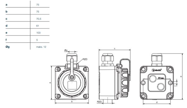 TP electric Nástěnná zásuvka s bezpečnostní clonkou 1x16A IP68 3101-382-0900