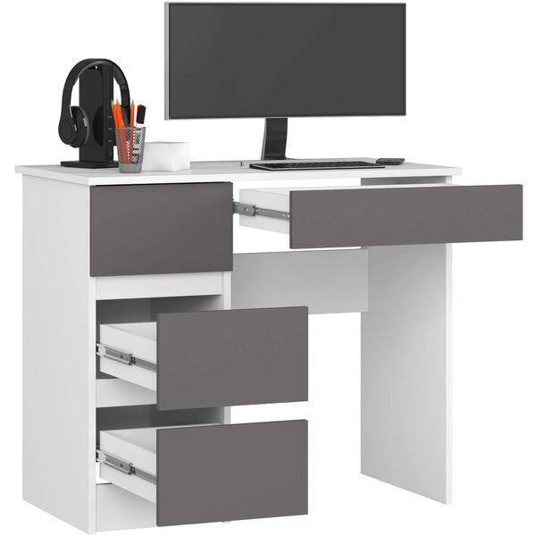 Ak furniture Psací stůl A-7 90 cm bílý/šedý levý