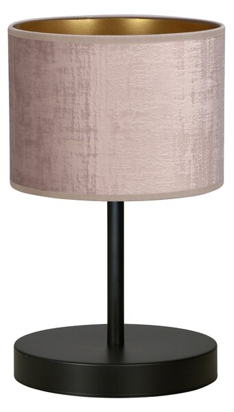 Stolní lampa HILDE LN1 – černá, růžové textilní stínidlo, 1× E27, šířka 18 cm