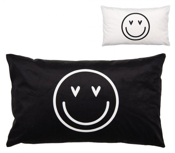 Černo-bílý obdélníkový povlak na polštář se zamilovanými smajlíky Happy and Smile – 30x50 cm